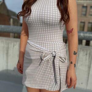 Gingham wrap Dress with Tie Waist